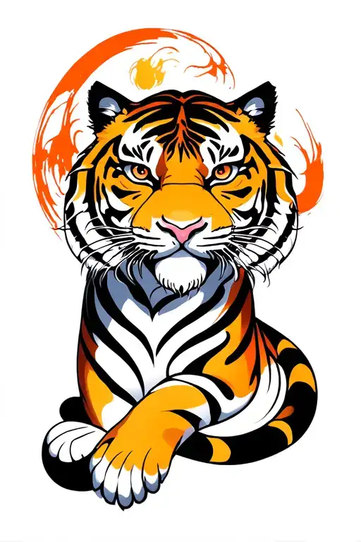 fineline asian tiger peaceul tattoo design idea