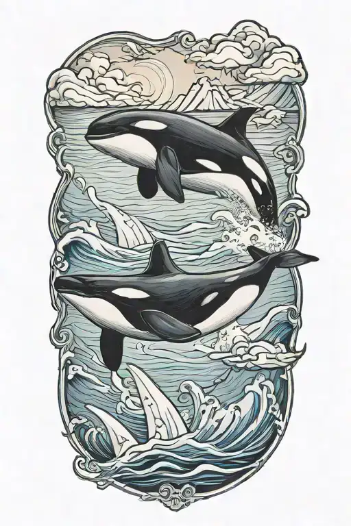 killer whale swimming under iceberg tattoo design idea