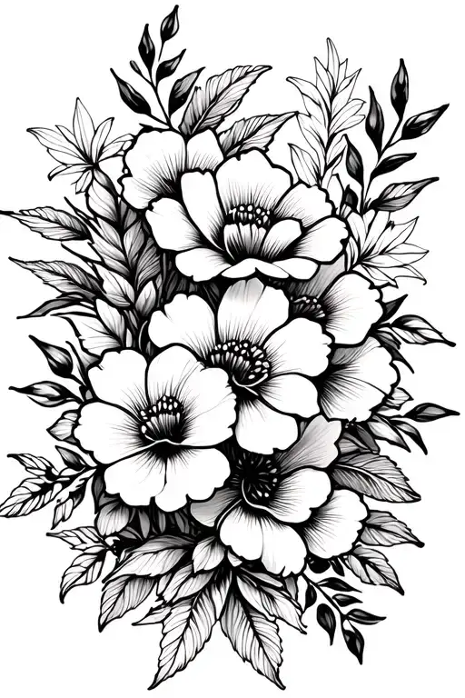 blackout with white linework flowers tattoo design idea