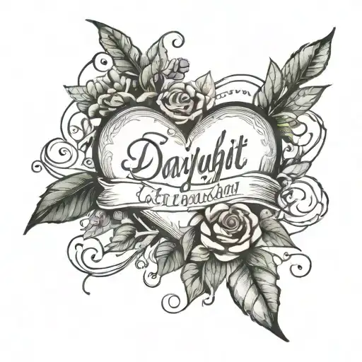 Daylight word in cursive + heart + lavender + sage + Saturn tattoo design idea