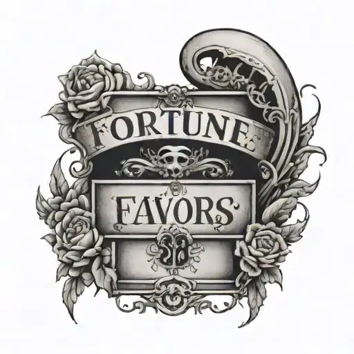 A chest breast tattoo that saves that says “fortune favors the brave” in a horror style font  tattoo design idea