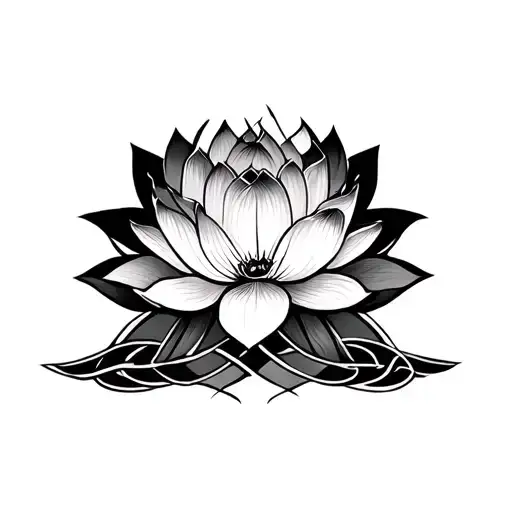 endless knot with lotus flower blooming tattoo design idea