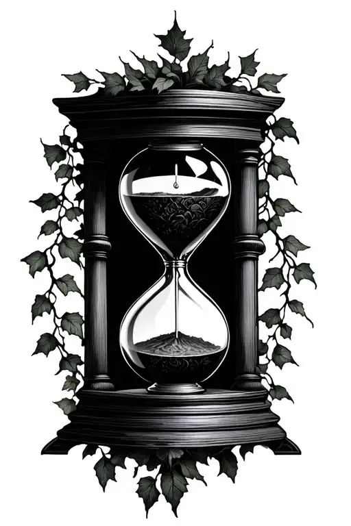 dark hour glass surrounded by ivy vines tattoo design idea