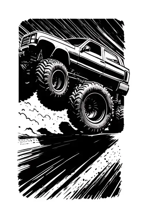 monster truck driving tattoo design idea