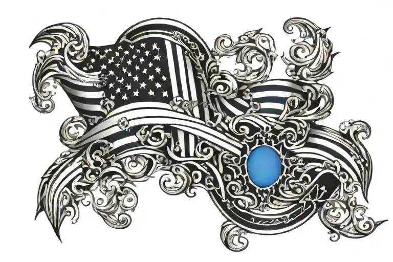 thin blue line flag intertwined tattoo design idea