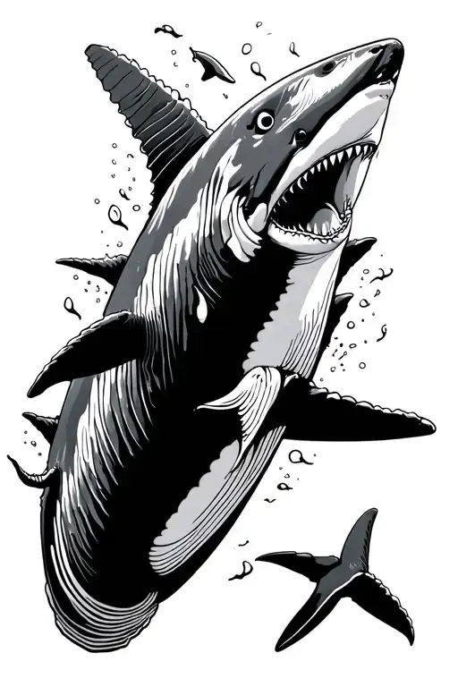 shark swimming together with a whale swimming tattoo design idea