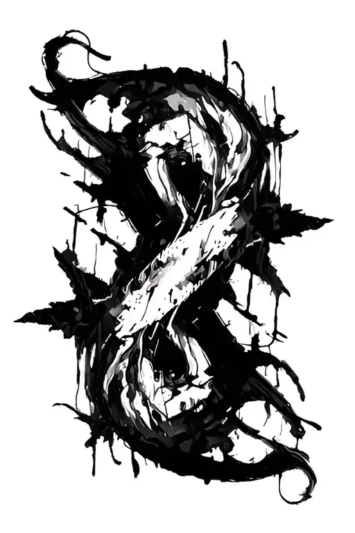dark abstract, expressive blackwork, raw brush strokes cyber gothic ornamental, black ink tattoo design idea