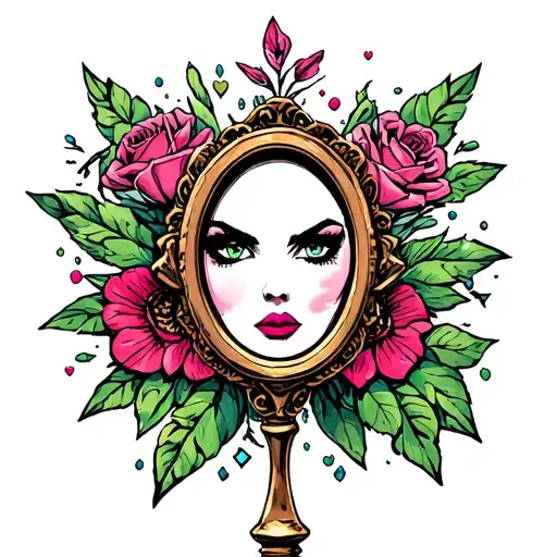 beauty mirror with love and savage and glitter and struggle tattoo design idea