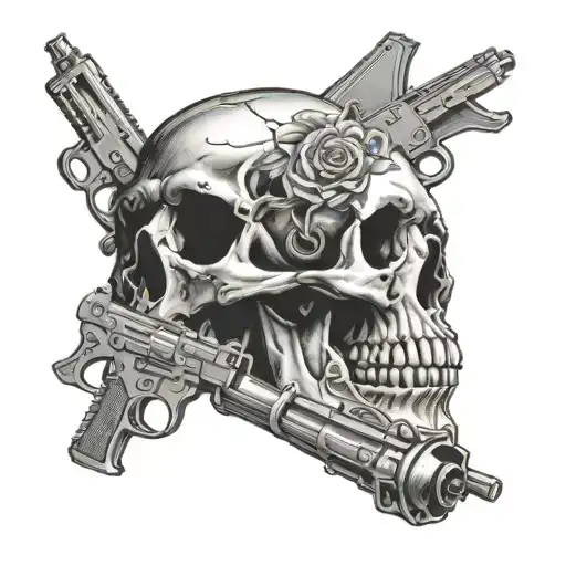 skull and guns money drugs tattoo design idea