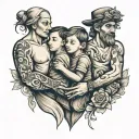 mother and father with own 2 sons holding hands tattoo design idea