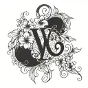 A stylized blackwork design of a blooming flower vine wrapping around Roman numerals that spell out your grandma's name tattoo design idea