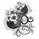 A stylized blackwork design of a blooming flower vine wrapping around Roman numerals that spell out your grandma's name tattoo design idea