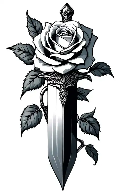 A dagger with a rose tattoo design idea