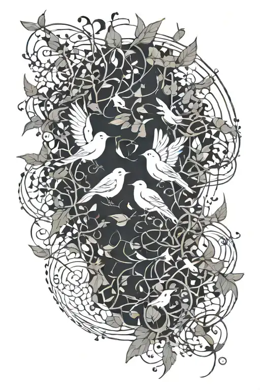 vines and birds flying tattoo design idea