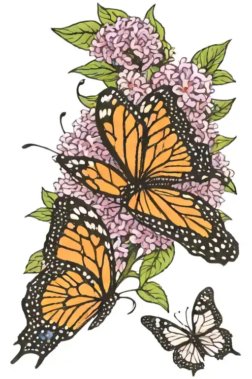 lilac bush wish two monarch butterflies one big and one small tattoo design idea