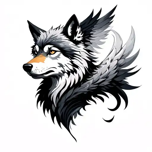 Phoenix And Wolf tattoo design idea