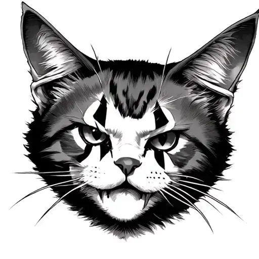 angry clown cat tattoo design idea