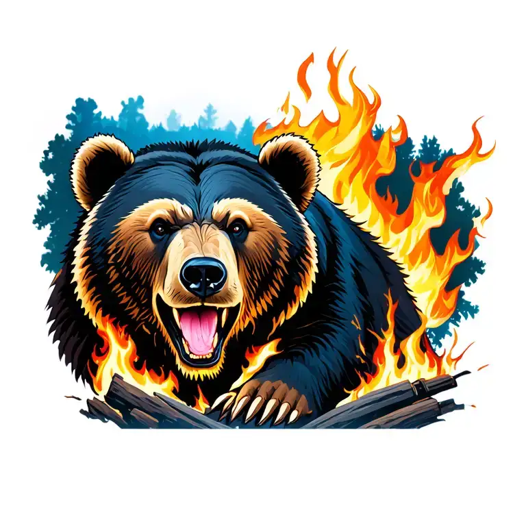 big wildfire with a bear on fire in the background tattoo design idea