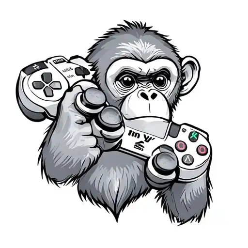 A monkey holding PlayStation controller tattoo design idea