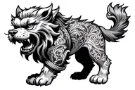 foo dog leg wrap tattoo design idea