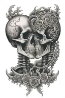 two skeletons kissing each other tattoo design idea