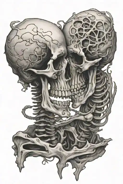 two skeletons kissing each other tattoo design idea