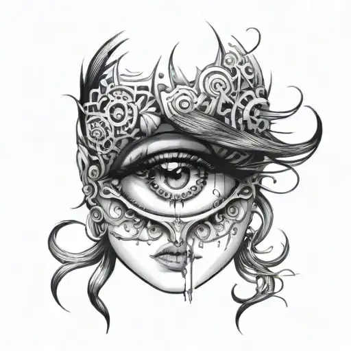 goth women face eyes blinded tattoo design idea