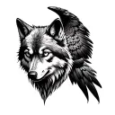 wolf and hawk tattoo design idea