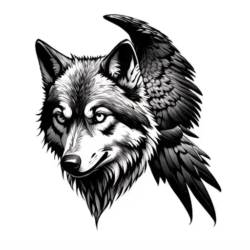 wolf and hawk tattoo design idea