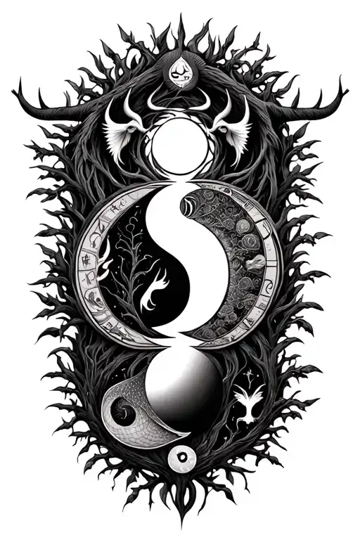 Make a conceptual tattoo family tree using zodiac signs. Make Taurus as center piece, add a yin and yang pisces and a li tattoo design idea