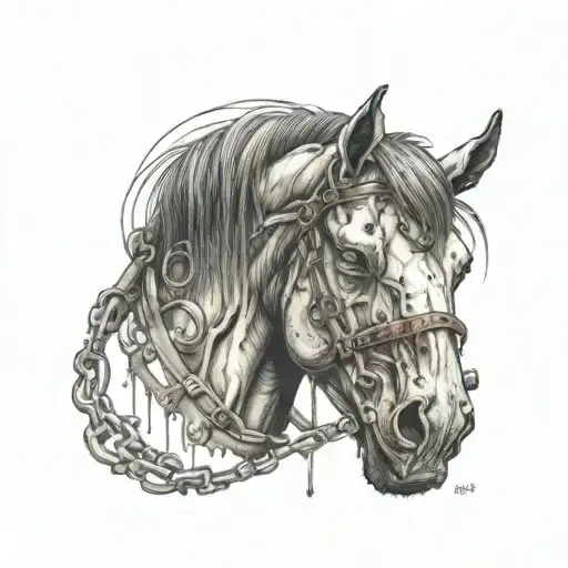 zombie horse head bridle tattoo design idea