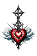 heart shape, clouds, rays, floral patterns, Norse cross, crown of thorns tattoo design idea