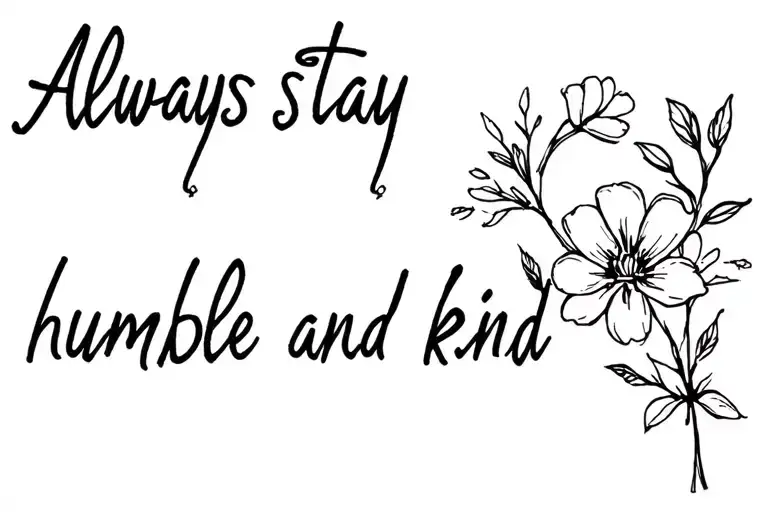 "Always stay humble and kind" barbles wire and flowers tattoo design idea