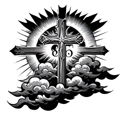 "8-26" clouds with sun rays on cross tattoo tattoo design idea