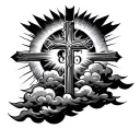 "8-26" clouds with sun rays on cross tattoo tattoo design idea