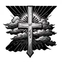 "8-26" clouds with sun rays on cross tattoo tattoo design idea