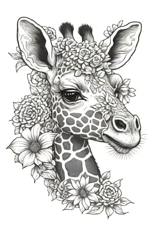 flowers  baby giraffe tattoo design idea