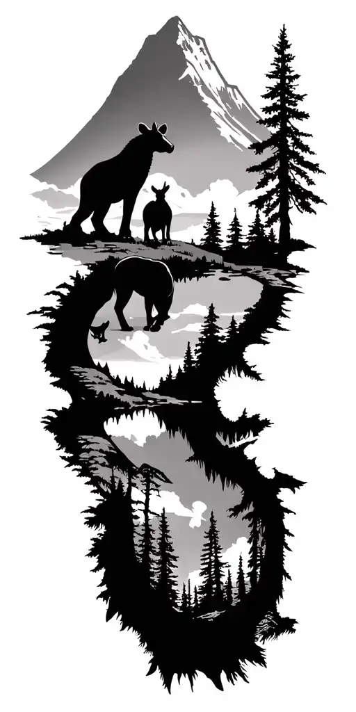 mount kilamanjaro with forest and animals representing different tattoo design idea