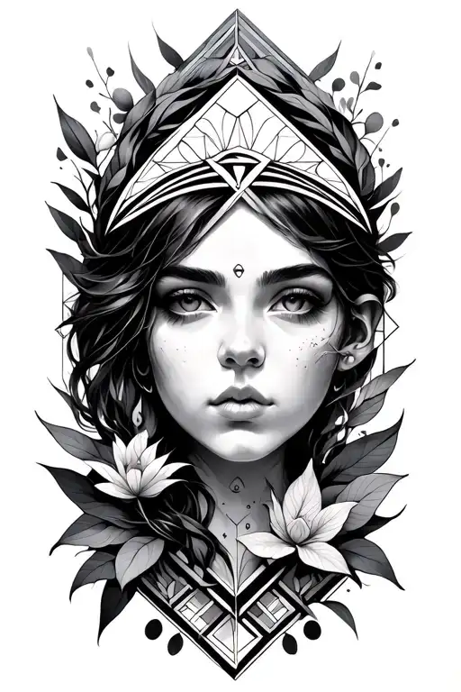 Gemini with geometric design incorporating elements of nature tattoo design idea