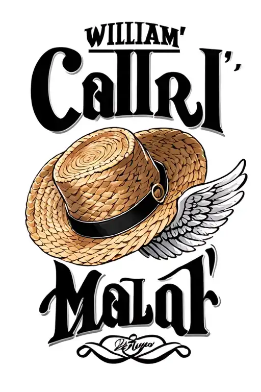 "William 'Carl' Malone" angel wing, straw hat tattoo design idea