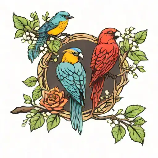 three birds tree branch tattoo design idea