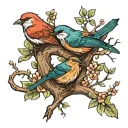 three birds tree branch tattoo design idea