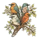 three birds tree branch tattoo design idea
