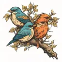 three birds tree branch tattoo design idea