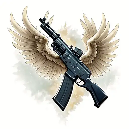 sexual assault rifle with its wings tattoo design idea