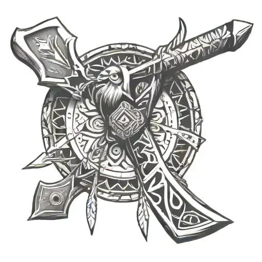Native American tomahawk tattoo design idea