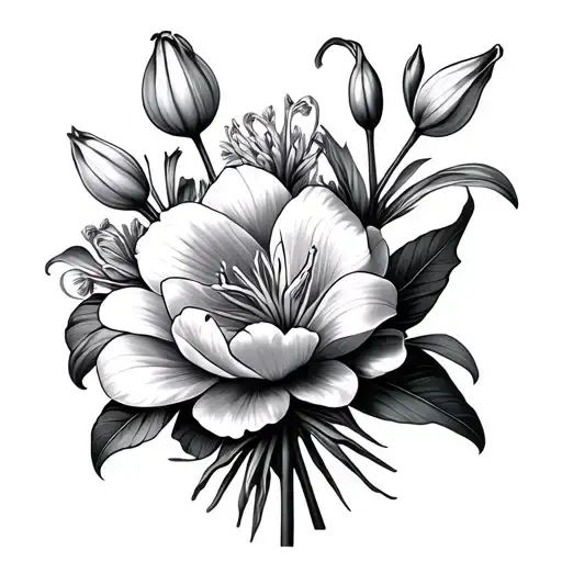 bouquet of lily flower and allium giganteum flower and peony flower tattoo design idea
