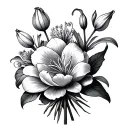 bouquet of lily flower and allium giganteum flower and peony flower tattoo design idea