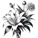 bouquet of lily flower and allium giganteum flower and peony flower tattoo design idea