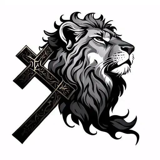 Christian lion with cross tattoo design idea